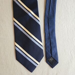 Tommy Hilfiger Navy Blue White Stripe Silk Tie